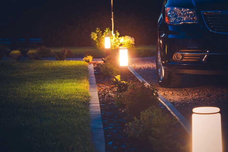 JS Electrical driveway lights lit up at night